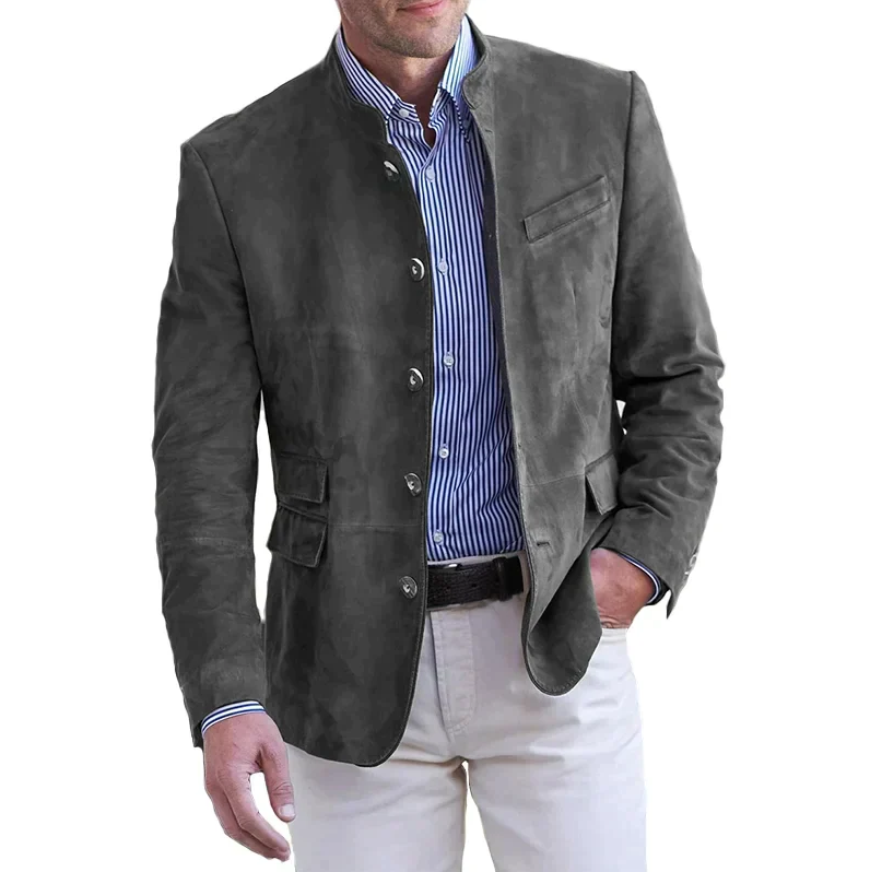 Roam - men's classic leather jacket with button closure