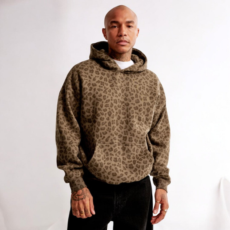 Men's Leopard Print Hoodie - Stylish and Casual for Streetwear