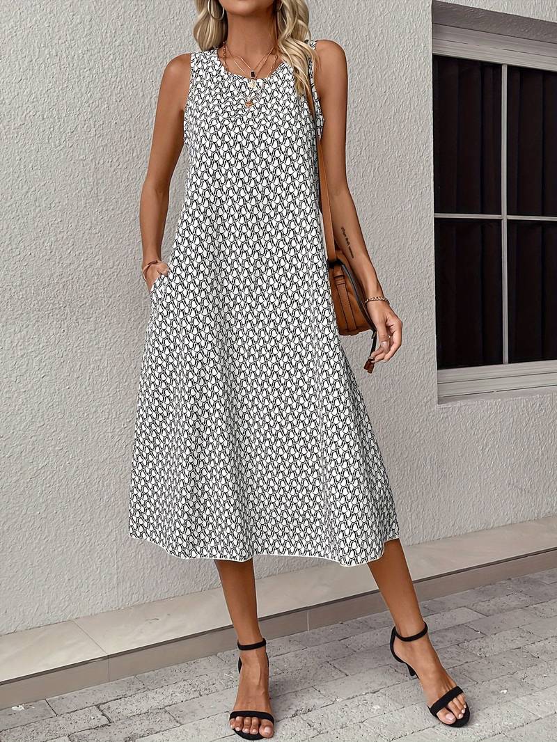 Zoe – sleeveless boho midi dress with all-over print