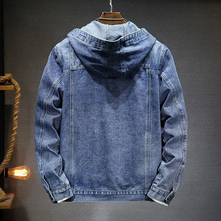 Men's denim jacket with a hood in vintage style