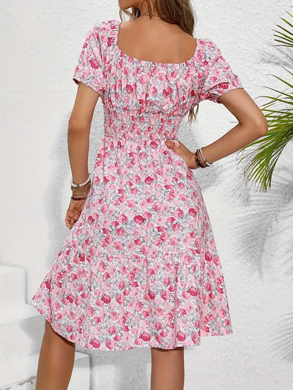 Emma - ruched dress with knot front and floral print