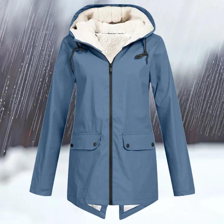 Plain wind- and waterproof jacket with hood and thickening