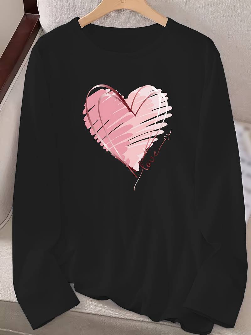 Emma long sleeve t-shirt with heart and love print and crew neck