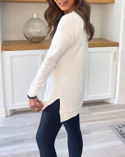 Solid color top with long sleeves