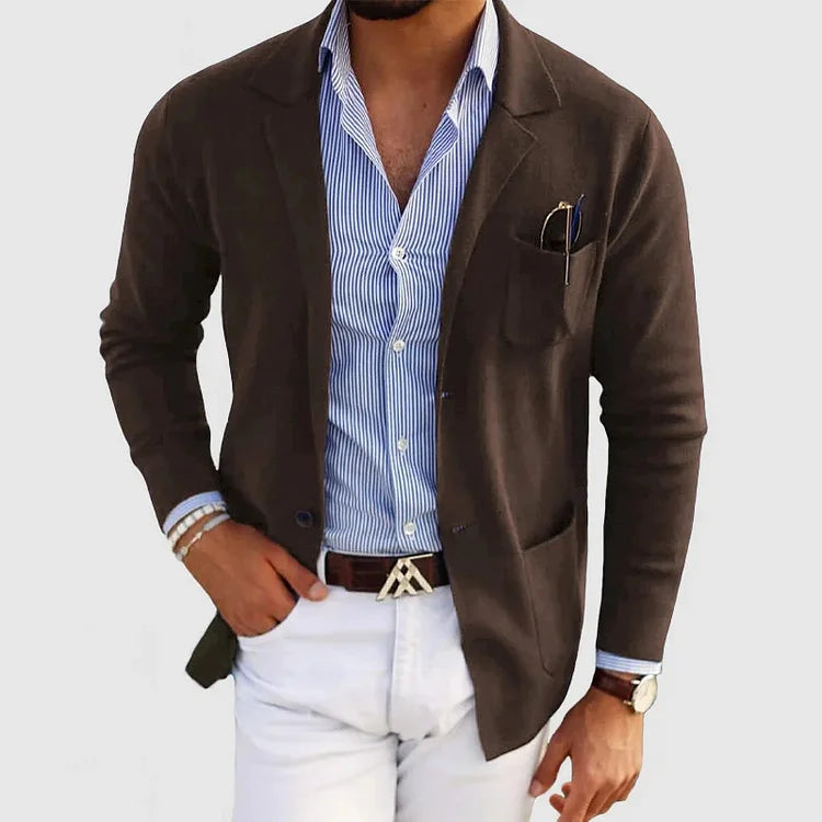 Benno - men's cardigan with casual buttons, pockets and lapel collar, solid color, long sleeves