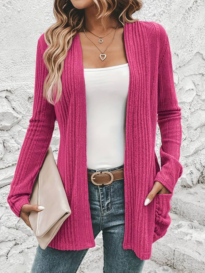 Scarlett - open front dual pockets long sleeve cardigan