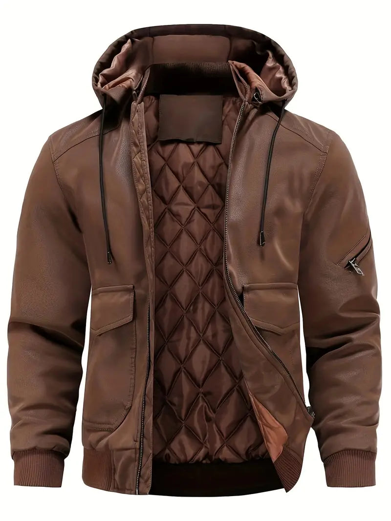 Jan – waterproof windproof winter jacket made of PU leather for men with hood