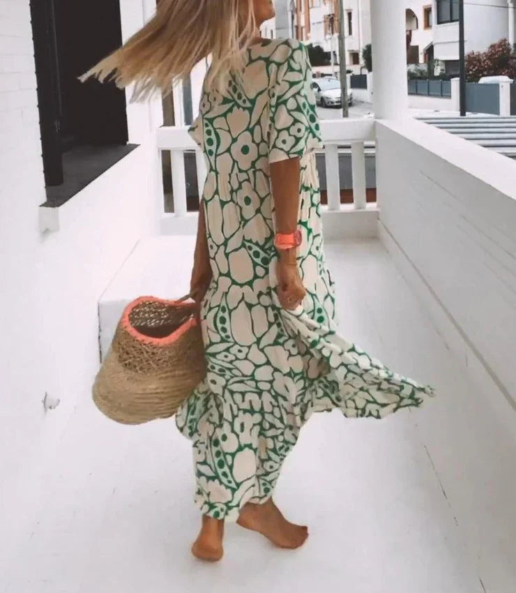 Samantha - green maxi dress with short sleeves