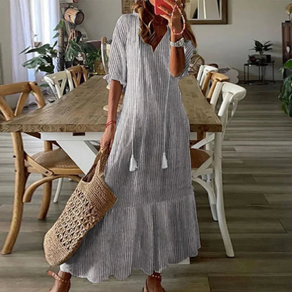 Emily modern gray v-neck maxi dress