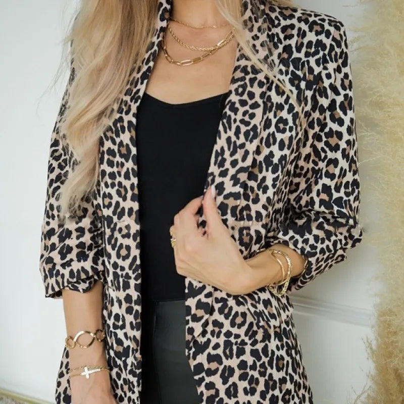 Grace – casual long sleeve blazer with leopard print