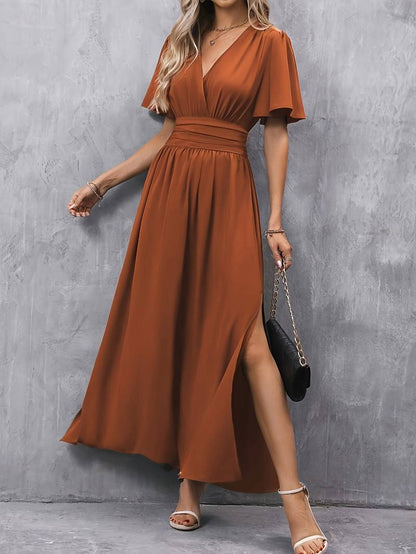 Juliet - surplice neck plicated waist dress