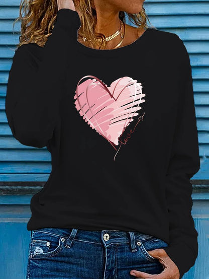 Emma long sleeve t-shirt with heart and love print and crew neck