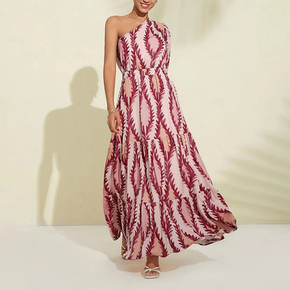 Jasmine – sexy one-shoulder maxi dress in pink