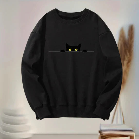 Katie - comfortable women's sweatshirt with black cat print