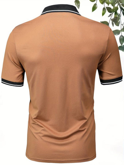 Caleb trendy color block short sleeve shirt with button fastening and lapels