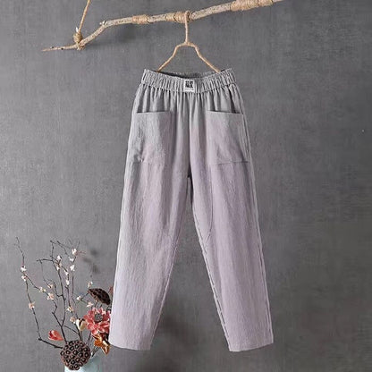 Sophia casual cotton and linen trousers with elastic waistband