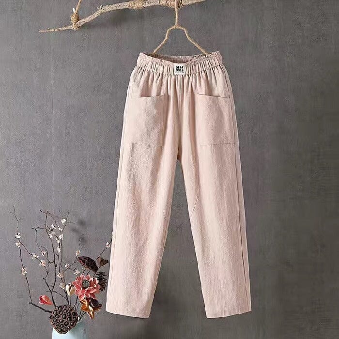 Sophia casual cotton and linen trousers with elastic waistband