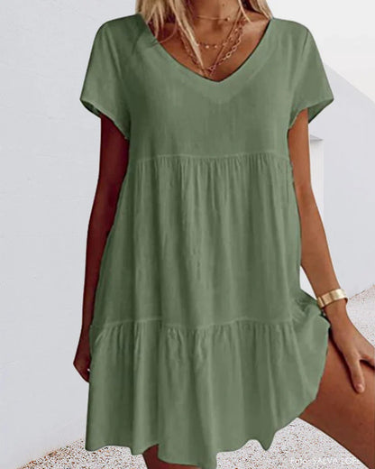 Isis - casual cotton blend dress with short sleeves and ruffle details