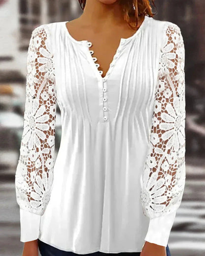 Hamida - elegant v-neck top with long sleeves and lace