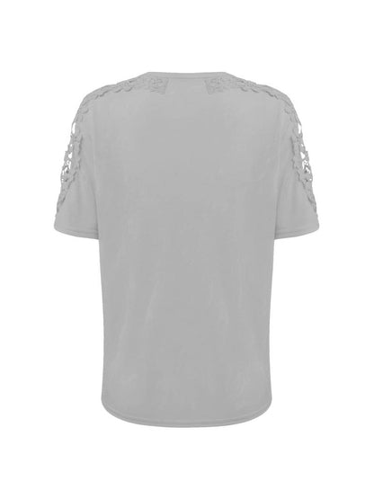 Emily – solid color crew neck t-shirt with lace seam