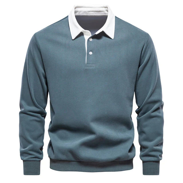 Elegant men's long-sleeved polo shirt with classic collar