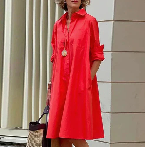 Solid color shirt dress for women