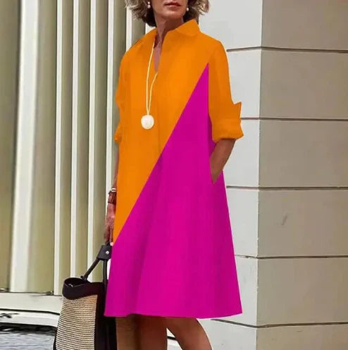 Solid color shirt dress for women