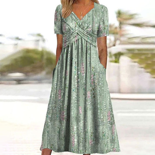 Jasmine green short sleeve v neck midi dress