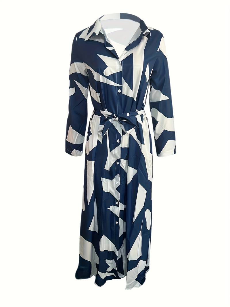 Aria – maxi dress with striped print and button front