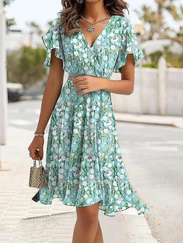 Mia modern short sleeve floral print mini dress