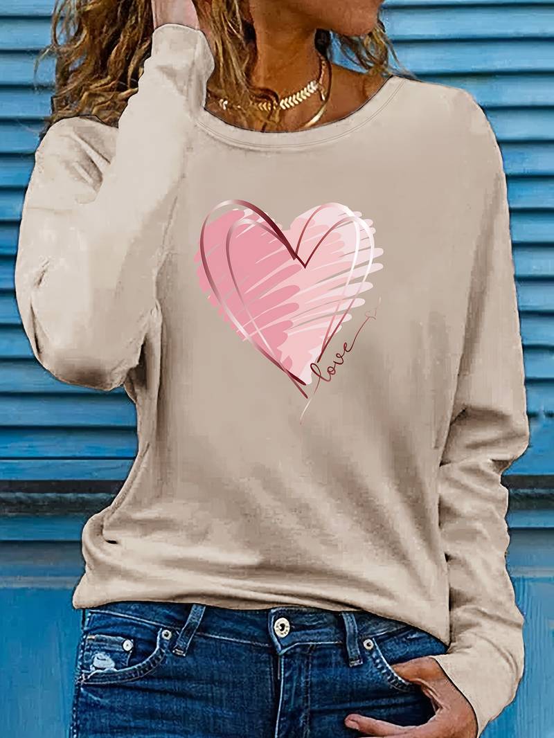 Emma long sleeve t-shirt with heart and love print and crew neck