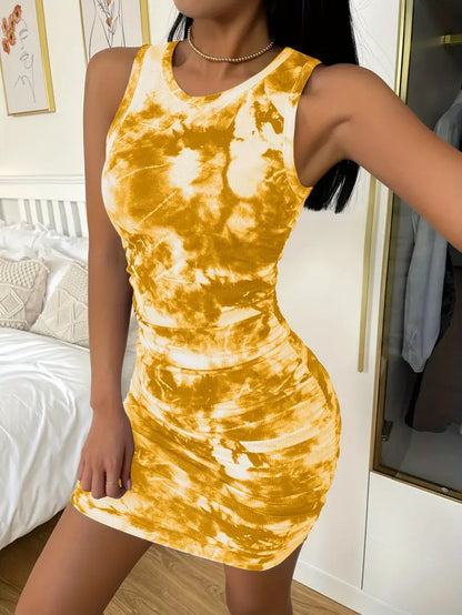 Mia - tie die crew neck bodycon dress