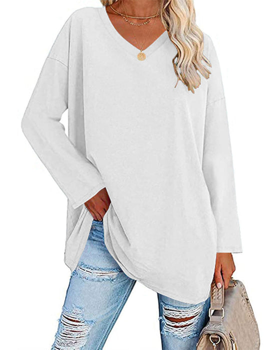 Plain women's blouse with long sleeves and v-neck