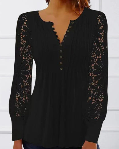 Hamida - elegant v-neck top with long sleeves and lace