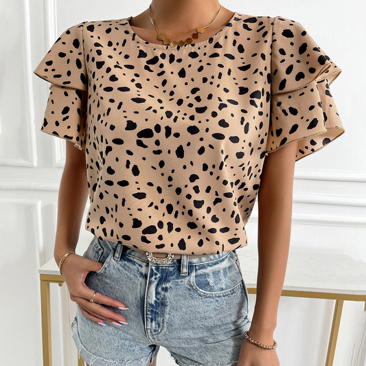 Olivia – all-over print crew neck blouse for spring and summer