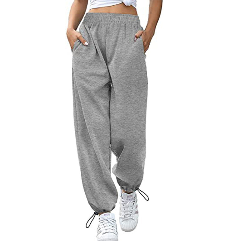 Casual women's sports pants with wide legs and drawstring