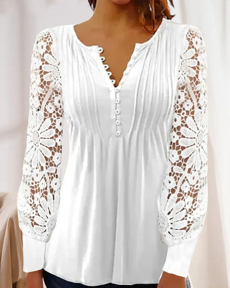 Hamida - elegant v-neck top with long sleeves and lace