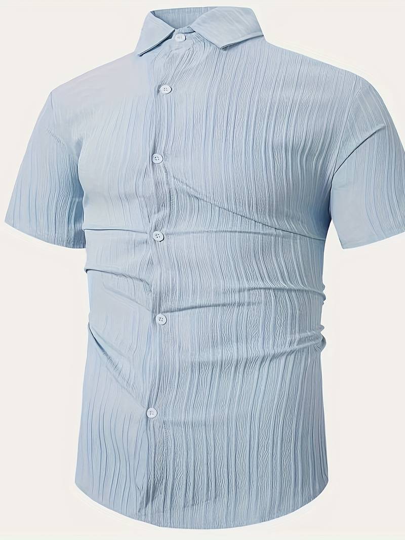 Michael – ribbed short sleeve blouse with button placket