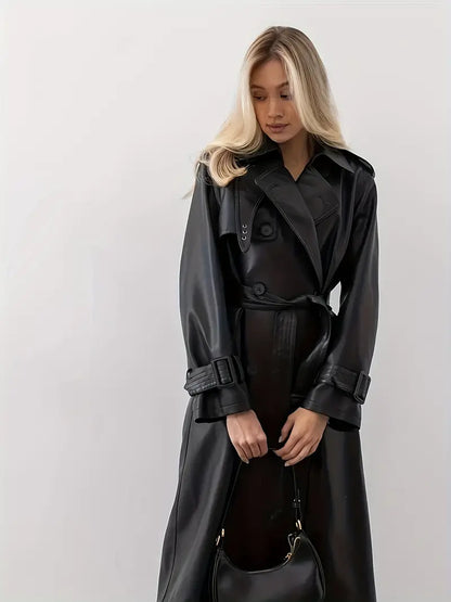 Winona - trench coat leather jacket with belt