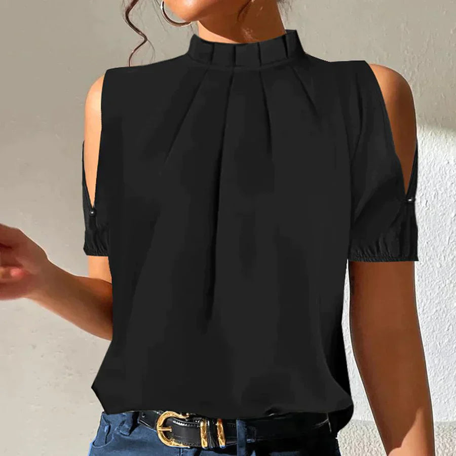 Lola – black pleated top with slit sleeves