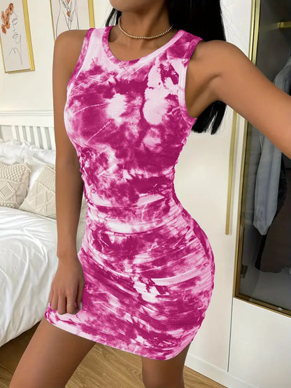 Mia - tie die crew neck bodycon dress