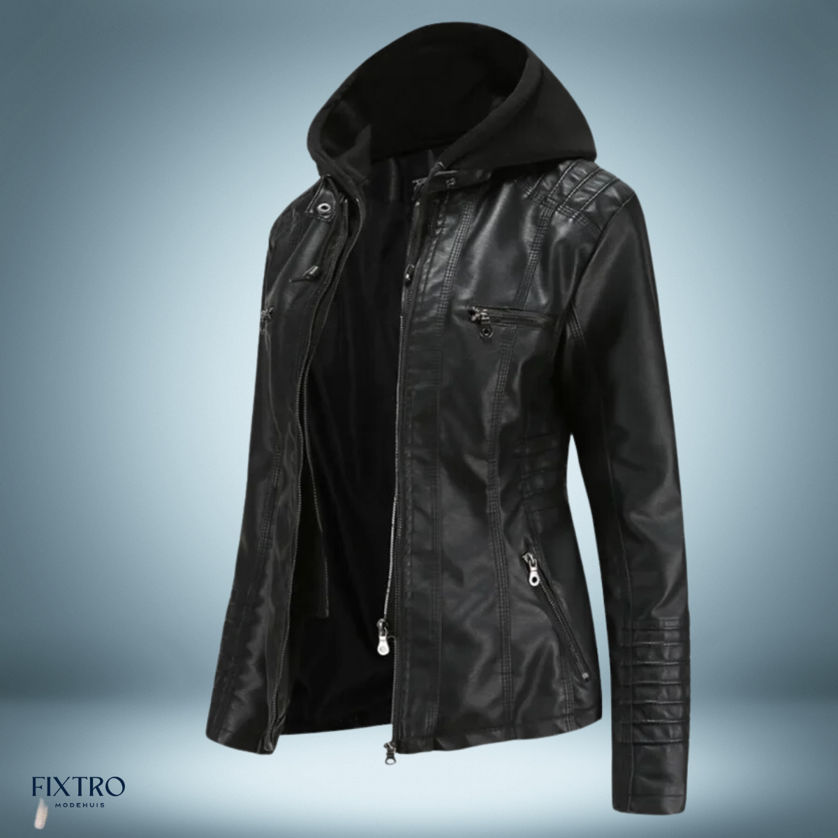 Leather - hooded jacket