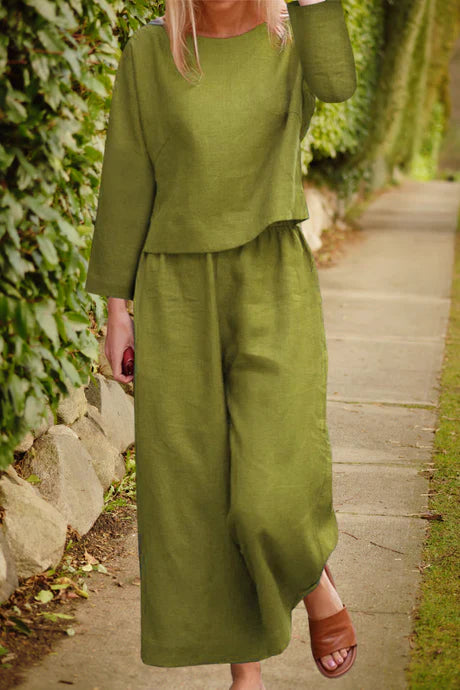 Airy - linen set with layered top & wide trouser legs