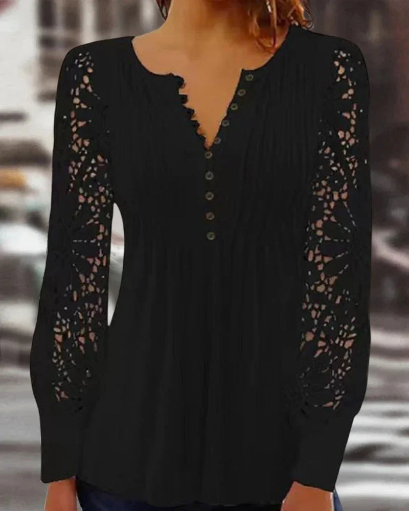 Hamida - elegant v-neck top with long sleeves and lace