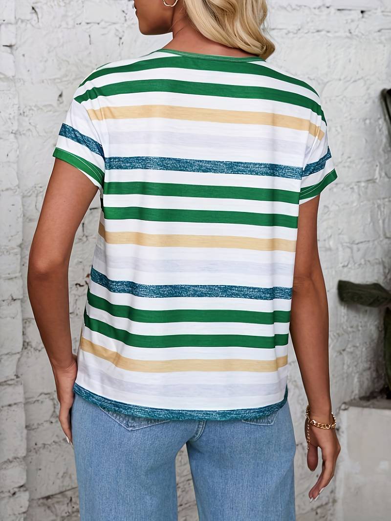 Harper stripe print v-neck t-shirt for spring and summer