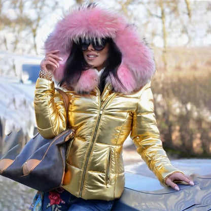 Christina - fashionable coat with faux fur lining in the hood and collar