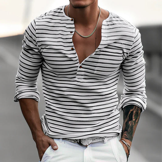 Josh - striped long sleeve shirt with henley collar