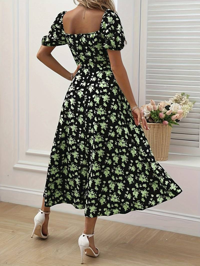 Ava split hem floral a-line dress for spring