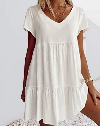 Isis - casual cotton blend dress with short sleeves and ruffle details