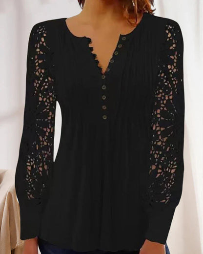 Hamida - elegant v-neck top with long sleeves and lace